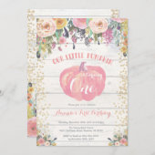 カボチャファースト誕生日招待状フローラ金ゴールド 招待状 (正面/裏面)