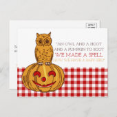 カボチャフクロウ&ギンガムベビーガールアナウンス 案内ポストカード (正面/裏面)