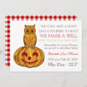 カボチャフクロウ&ギンガムベビーガールアナウンス 案内状 (正面/裏面)