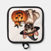 カボチャフランスので魔女の帽子のブルドッグパピー 鍋敷き (正面)