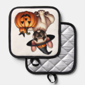 カボチャフランスので魔女の帽子のブルドッグパピー 鍋敷き (正面/裏面)