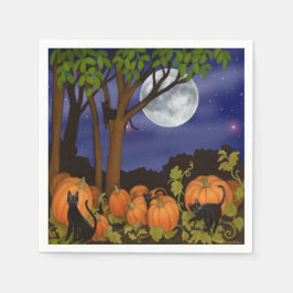 カボチャフレンドリーパッチハロウィン昼寝の黒猫 スタンダードカクテルナプキン