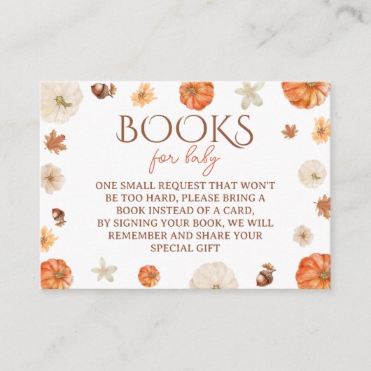 カボチャフローラかわいい赤ちゃんシャワーブックリクエスト エンクロージャーカード (正面)