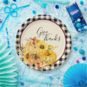 カボチャフローラと感謝祭をチェック ペーパープレート (パーティー)