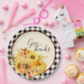 カボチャフローラと感謝祭をチェック ペーパープレート (パーティー)