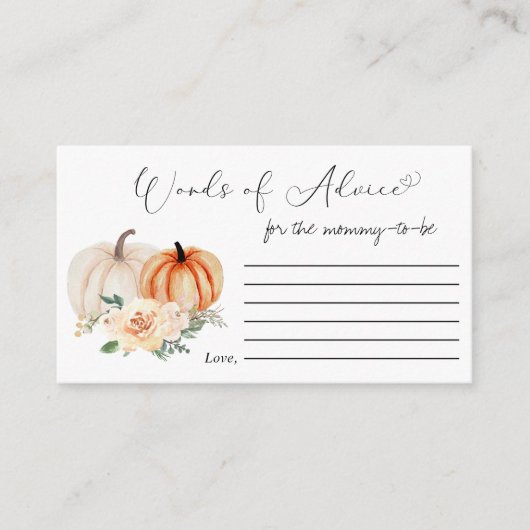カボチャフローラの単語アドバイス赤ちゃんシャワー エンクロージャーカード (正面)