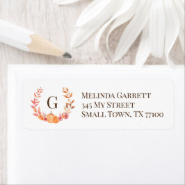 カボチャフローライニシャルモノグラム秋感謝祭 ラベル