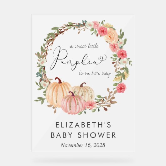 カボチャフローラガールベイビーシャワー歓迎フロステッド アクリルサイン (正面)