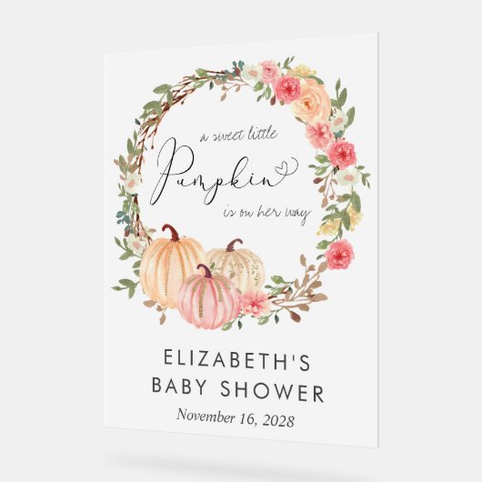 カボチャフローラガールベイビーシャワー歓迎フロステッド アクリルサイン (傾斜)