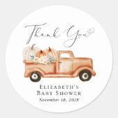 カボチャフローラトラック赤ちゃんシャワーありがとう ラウンドシール (正面)