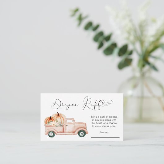 カボチャフローラトラック赤ちゃんシャワーおむつラッフル エンクロージャーカード (スタンド正面)