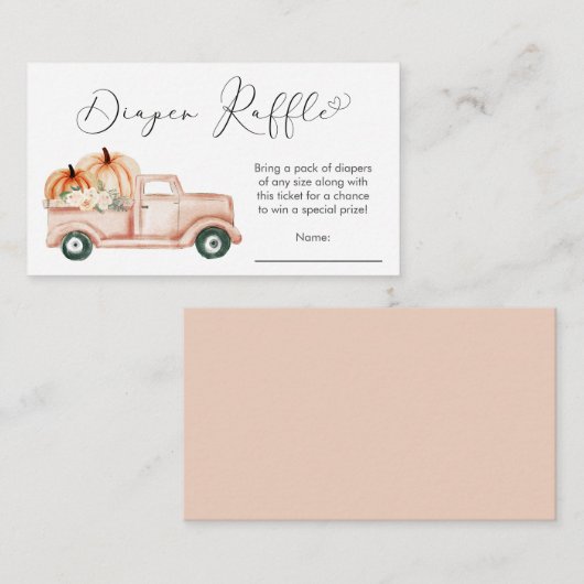 カボチャフローラトラック赤ちゃんシャワーおむつラッフル エンクロージャーカード (正面/裏面)