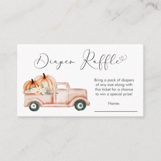 カボチャフローラトラック赤ちゃんシャワーおむつラッフル エンクロージャーカード (正面)