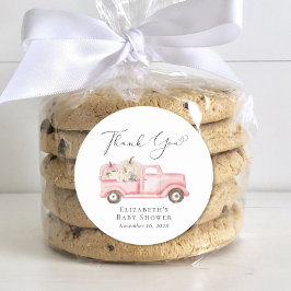 カボチャフローラトラック赤ちゃん女の子シャワーありがとう ラウンドシール