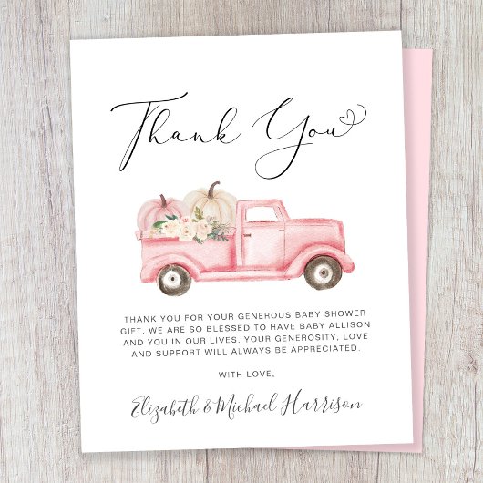 カボチャフローラベビーガールシャワーサンキューカード