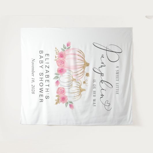 カボチャフローラベビーガールシャワーフォトブース タペストリー (正面(横))