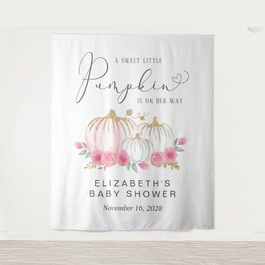 カボチャフローラベビーガールシャワーフォトブース タペストリー (正面)