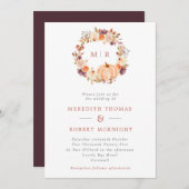 カボチャフローラリースモノグラム結婚ズ 招待状 (正面/裏面)