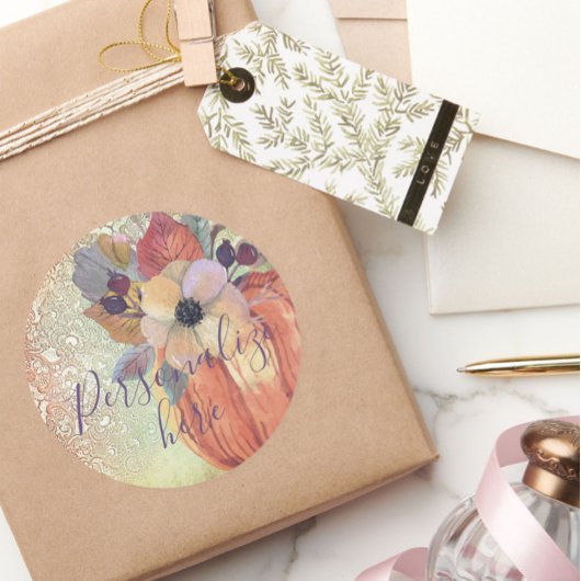 カボチャフローラレース秋オレンジパープル金ゴールド ラウンドシール