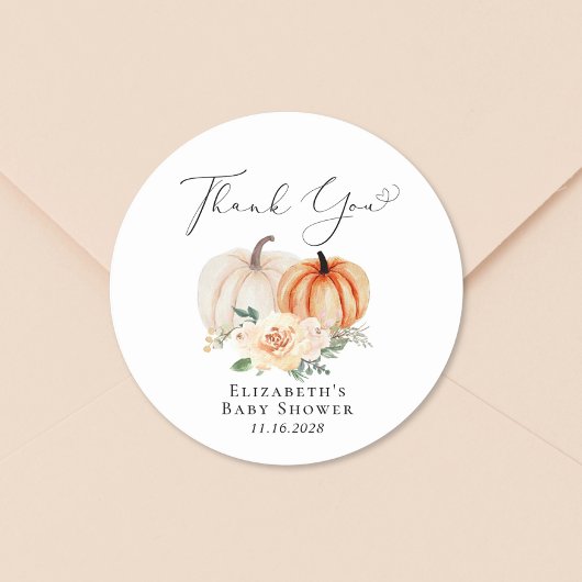 カボチャフローラ水の色ベビーシャワーありがとう ラウンドシール