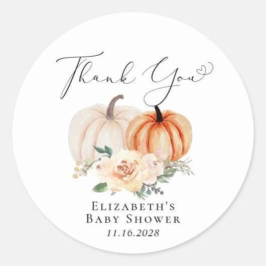 カボチャフローラ水の色ベビーシャワーありがとう ラウンドシール (正面)