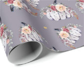 カボチャフローラ紫色のグレーの水色パターン秋 ラッピングペーパー (ロールコーナー)