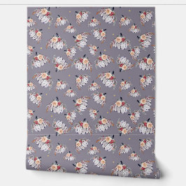 カボチャフローラ紫色のグレーの水色パターン秋 壁紙