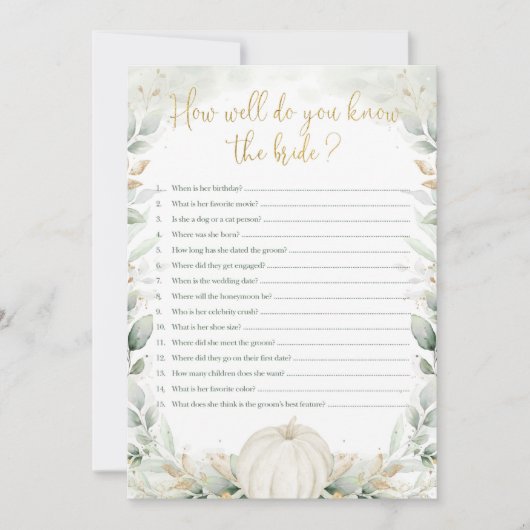 カボチャブライダルシャワーゲームグッズウェル知っている花嫁 (正面)