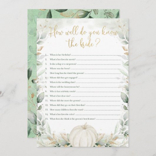 カボチャブライダルシャワーゲームグッズウェル知っている花嫁 (正面/裏面)