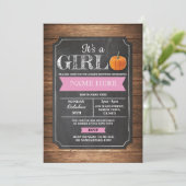 カボチャベビーシャワーそれは女の子のパーティーのピンクの招待です 招待状 (スタンド正面)