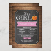 カボチャベビーシャワーそれは女の子のパーティーのピンクの招待です 招待状 (正面/裏面)