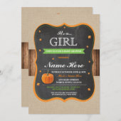 カボチャベビーシャワーそれは女の子のパーティーの木製の招待です 招待状 (正面/裏面)