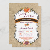 カボチャベビーシャワーの招待状のバーラップは恋に落ちます 招待状 (正面/裏面)