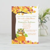 カボチャベビーシャワーの招待状の愛らしいフクロウ 招待状 (スタンド正面)