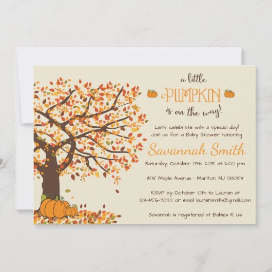 カボチャベビーシャワー招待状 – リトルカボチャ 招待状 (正面)