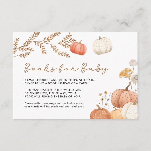 カボチャベビー秋ベビーシャワー用の本 エンクロージャーカード (正面)