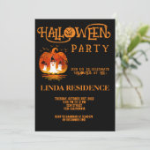 カボチャモダンンブラックオレンジハッピーハローウィン 招待状 (スタンド正面)