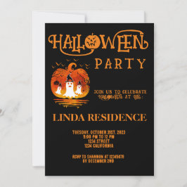 カボチャモダンンブラックオレンジハッピーハローウィン 招待状