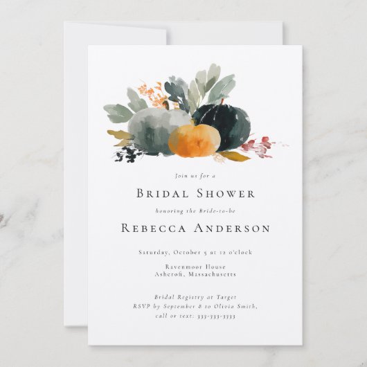 カボチャモダンン秋の結婚式ブライダルシャワー 招待状 (正面)