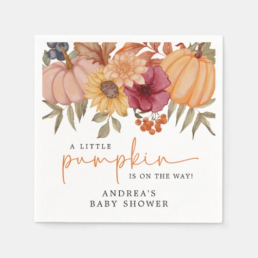 カボチャモダン秋の花カボチャ赤ちゃんシャワー スタンダードカクテルナプキン (正面)