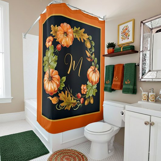 カボチャリースモノグラム シャワーカーテン