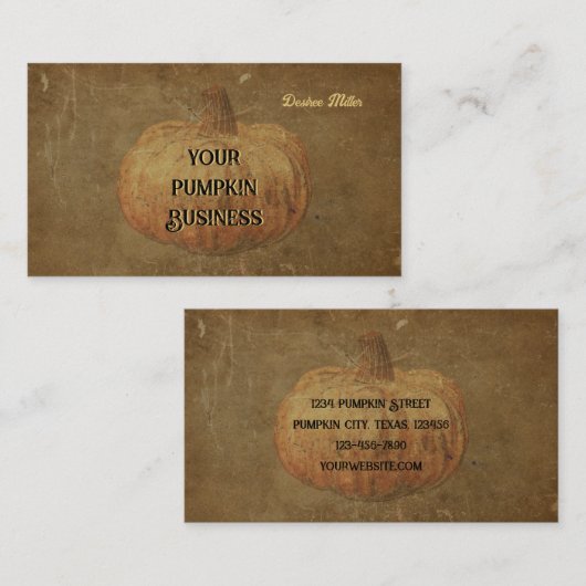 カボチャヴィンテージアンティークオレンジオータムテクスチャ 名刺 (正面/裏面)