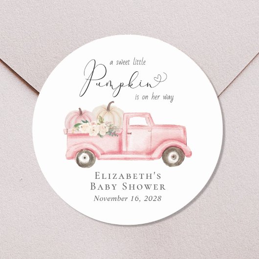 カボチャヴィンテージトラックフローラベビーガールシャワー ラウンドシール