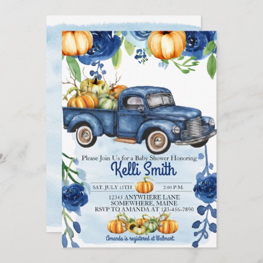 カボチャヴィンテージトラックベビーシャワー招待状 招待状 (正面/裏面)