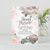 カボチャヴィンテージトラック花ベビーシャワー 招待状 (スタンド正面)