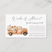 カボチャヴィンテージトラック赤ちゃんシャワーアドバイスの言葉 エンクロージャーカード (正面)