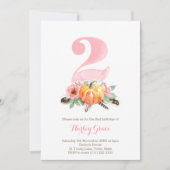 カボチャヴィンテージバラ女の子2nd誕生日パーティー 招待状 (正面)