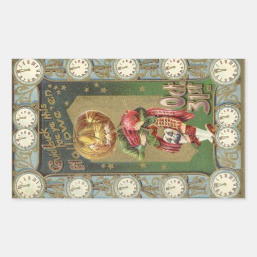 カボチャヴィンテージ付きヘッド 長方形シール (正面)