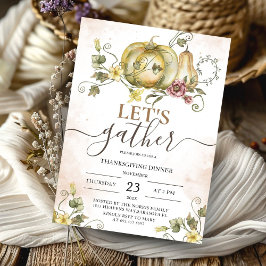 カボチャヴィンテージ水彩感謝祭ディナー 招待状