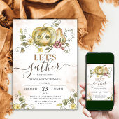 カボチャヴィンテージ水彩感謝祭ディナー 招待状